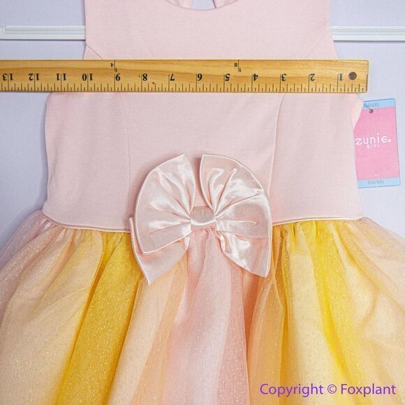 NEW Zunie Girls Blush‎ Pink and Yellow Glitter Tutu Ombre Bow Dress, 6/6X - Picture 6 of 16